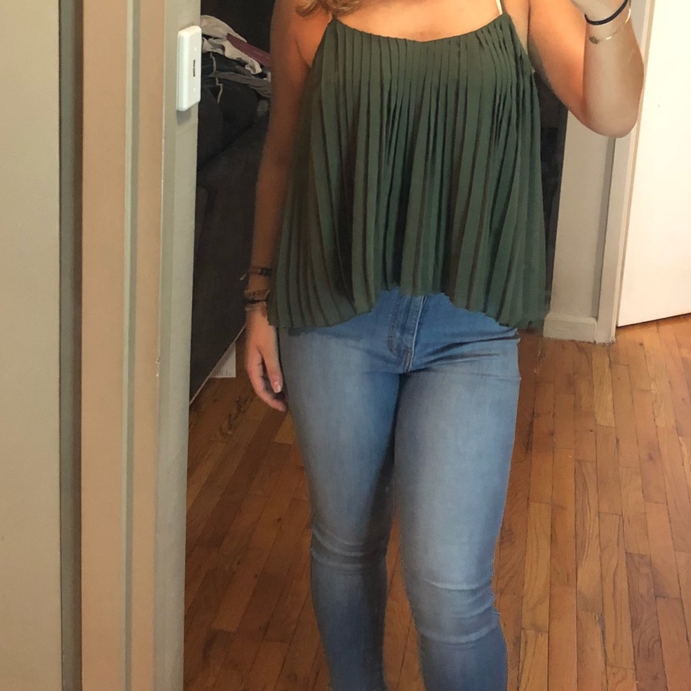 Olive green pleated blouse